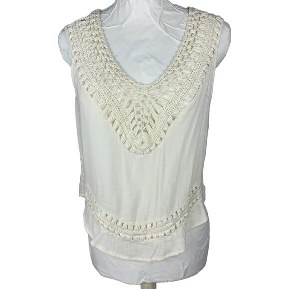 Crocheted Sleeveless Top Womens M Boho Festival Cottage Hippie Western Macrame - Picture 1 of 9